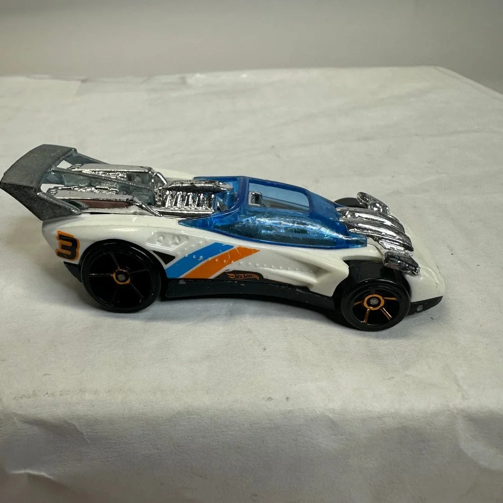 Hot Wheels Flathead Fury White‎ Blue Orange Race Car Toy Diecast Metal